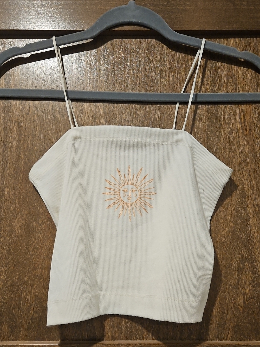 Sun Embroidered Spaghetti-Strap Tank Top Size Small